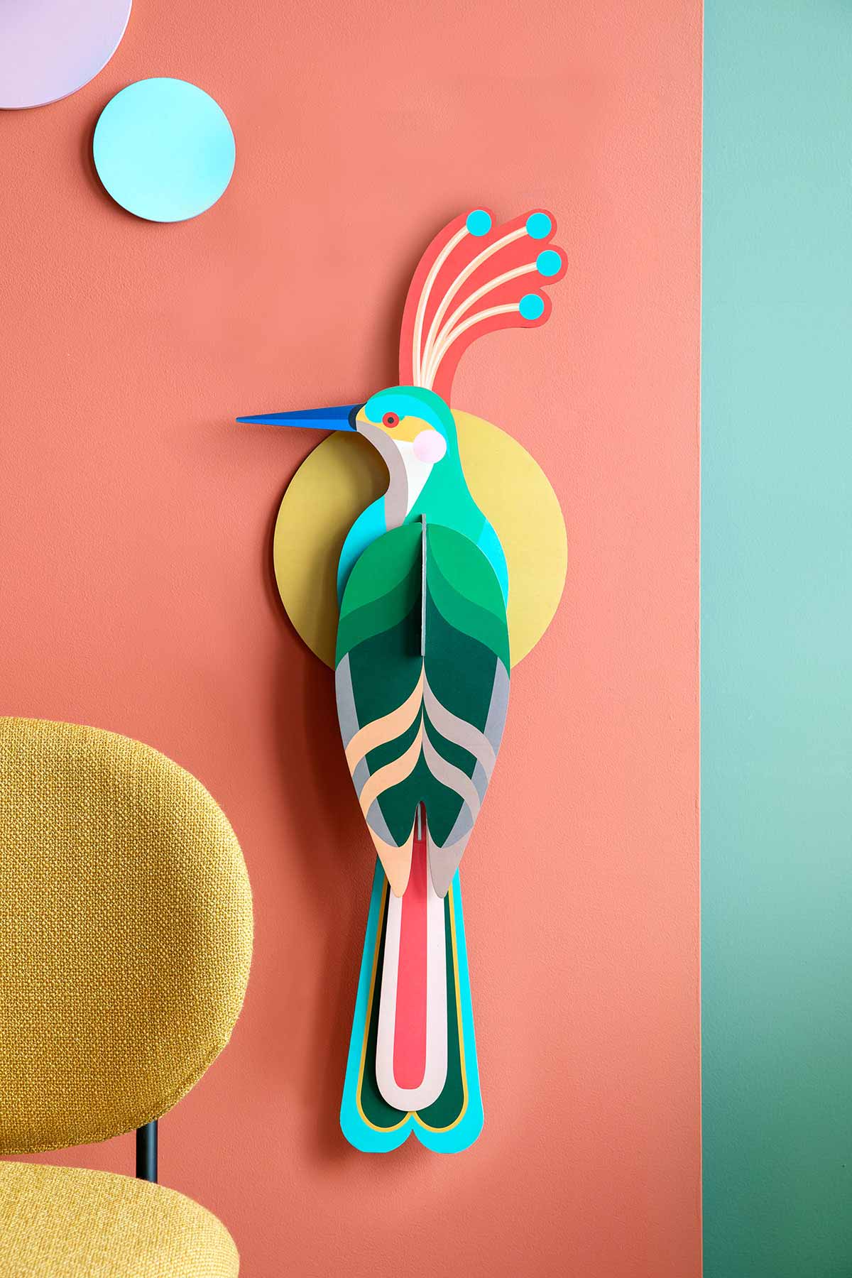 3D-bird-artwork-shown-at-Paris-Design-Week-with-bright-bold-colours