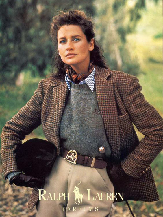 A-woman-dressed-in-Ralph-Lauren-equestrian-polo-tweed-and-wool-in-this-vintage-ad-is-the-perfect-description-of-old-money-aesthetic-preppy-style