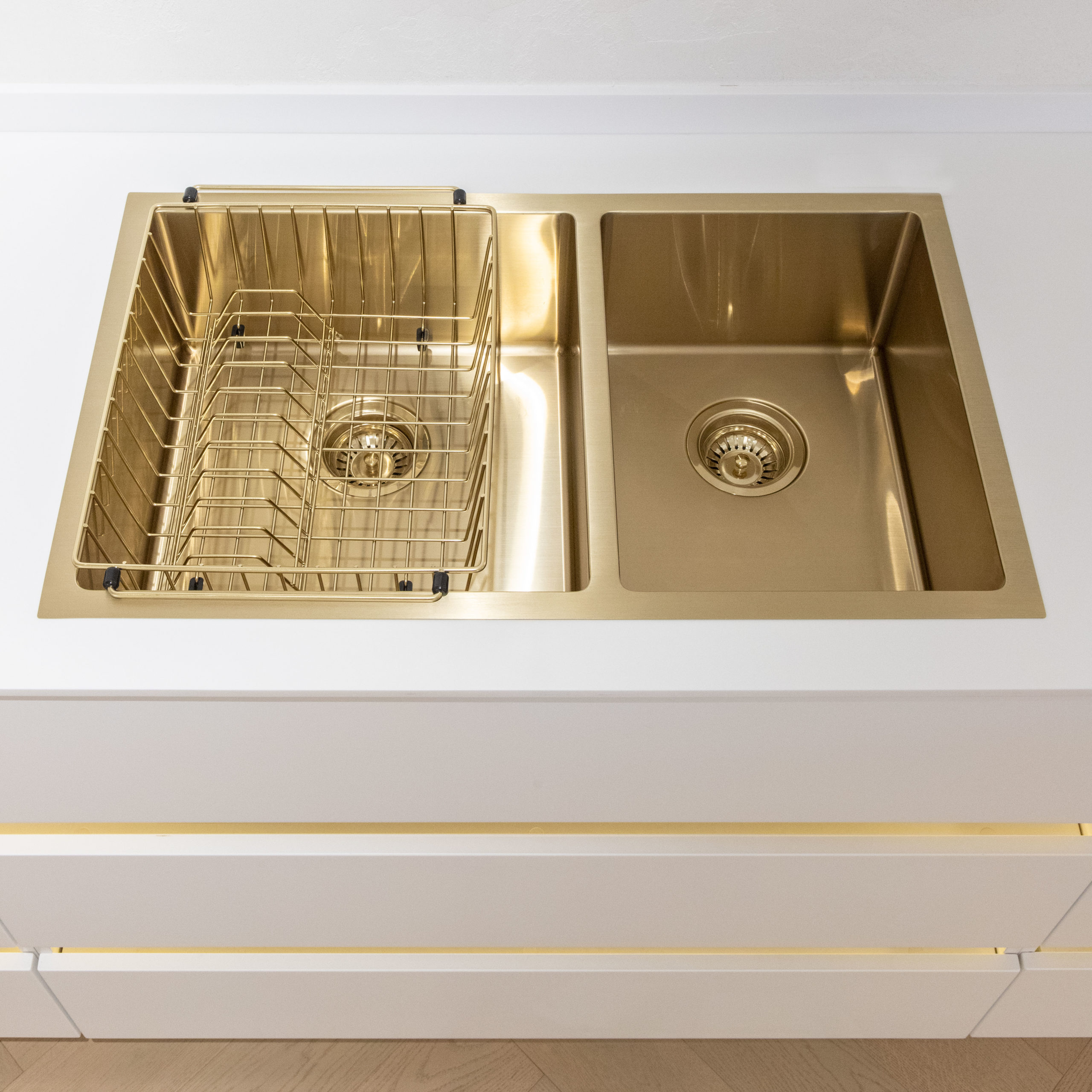 Bench Top Dish Rack Essential Series Brushed Brass NZ ABI Bathrooms Interiors