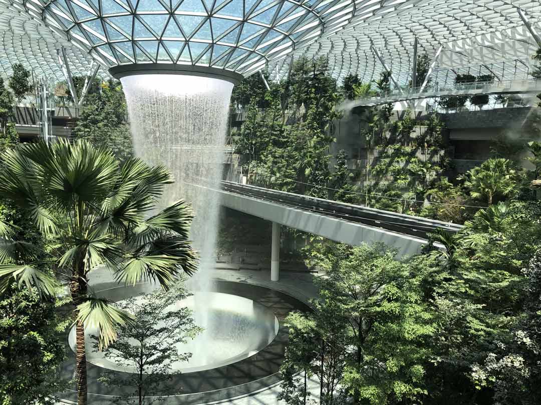 The-indoor-garden-and-waterfall-of-Changi-Airport-showcases-biomimicry-architecture-inspired-by-nature