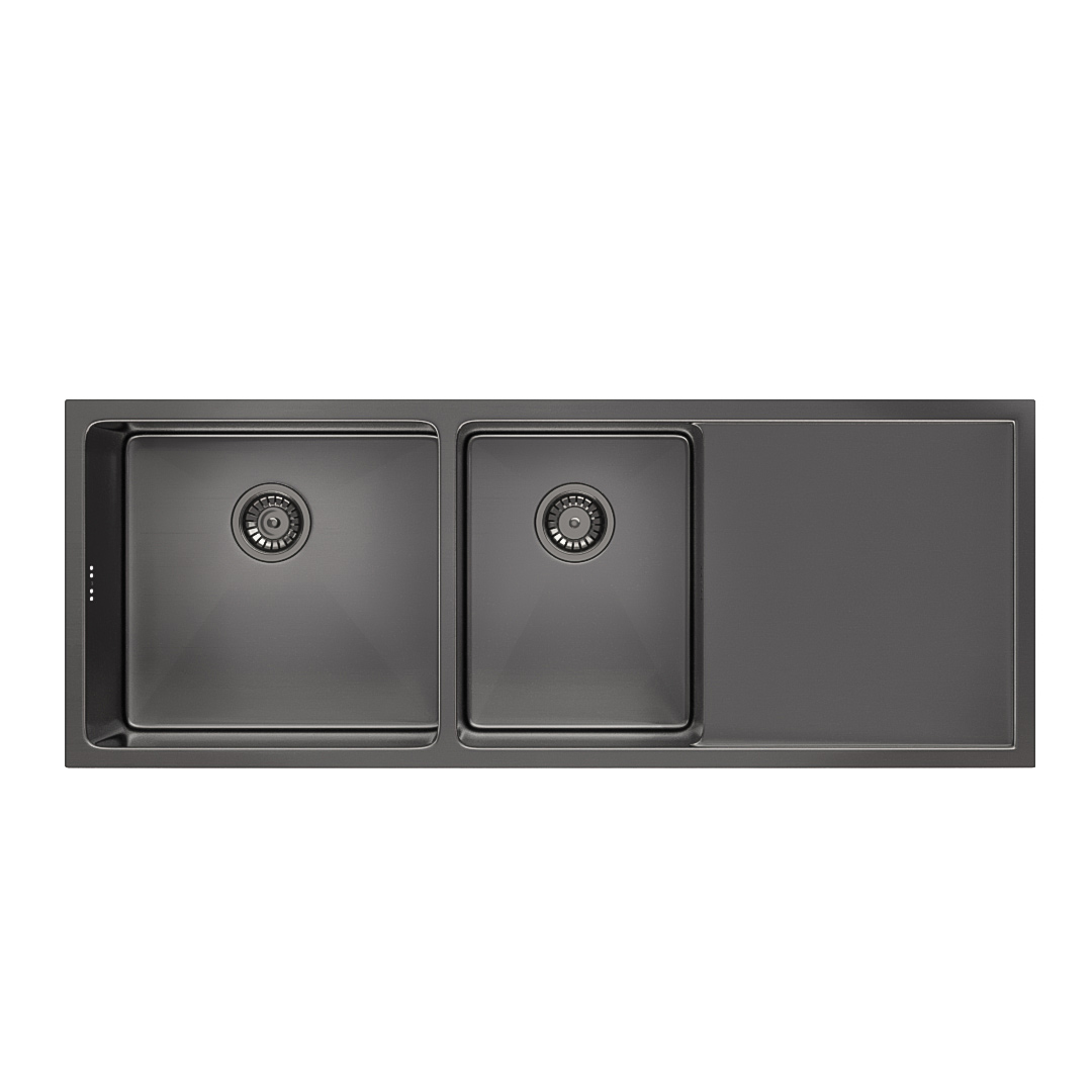 Ontario Double Sink Brushed Gunmetal (Overflow) (NZ) ABI