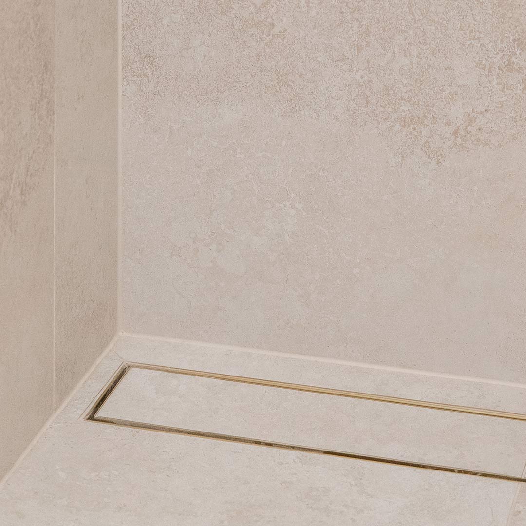 Pixi Tile Insert Shower Channel Waste 900mm Brushed Brass (NZ) ABI Bathrooms & Interiors