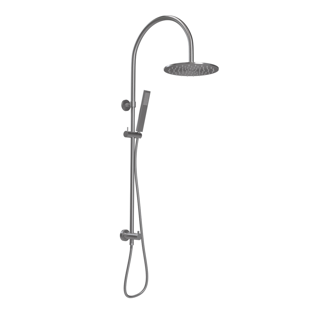 Elysian Gooseneck Shower Rail Set Brushed Nickel (NZ) ABI Bathrooms
